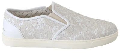 Dolce & Gabbana White Leather Lace Slip On Loafers Shoes