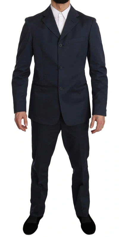 Romeo Gigli Two Piece 3 Button Cotton  Solid Suit In Blue