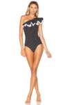 Lisa Marie Fernandez Arden Double Ruffle One-shoulder Polka-dot Bonded Swimsuit In Black