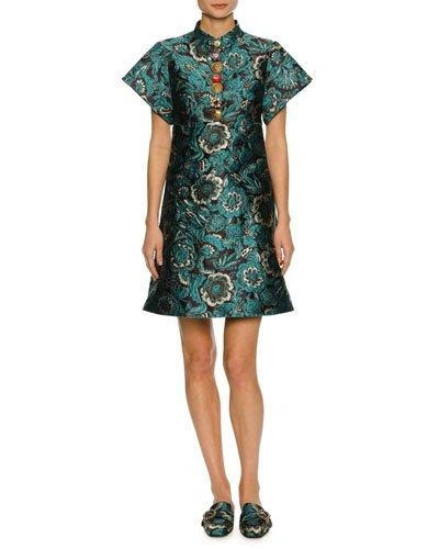 Dolce & Gabbana Embellished Metallic Jacquard Mini Dress In Floral
