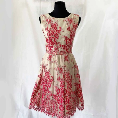 Pre-owned Alice And Olivia Alice & Olivia Red Embrodered Pleated Dress In Used / Us6 / Beige