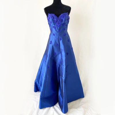 Pre-owned Andrew Gn Blue Embroidered Gown In Default Title