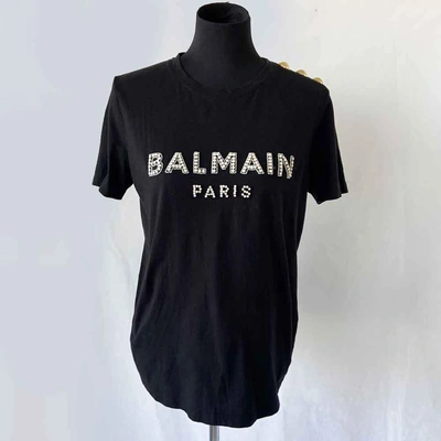 Pre-owned Balmain Black Logo Crystal Embellished Logo T Shirt In Used / Fr38 / Black