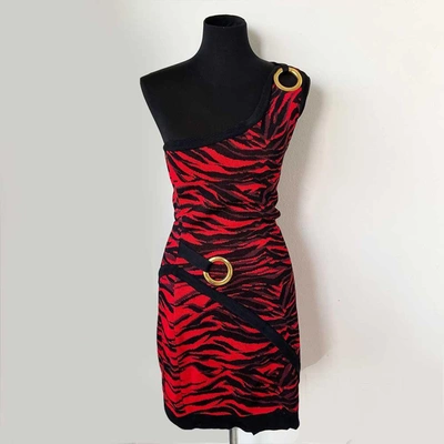 Pre-owned Balmain One-shoulder Zebra-print Mini Dress In Used / It38 / Red And Black