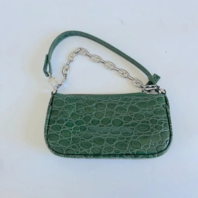 Pre-owned By Far Green Crocodile Embossed Rachel Mini Hand Bag In Default Title