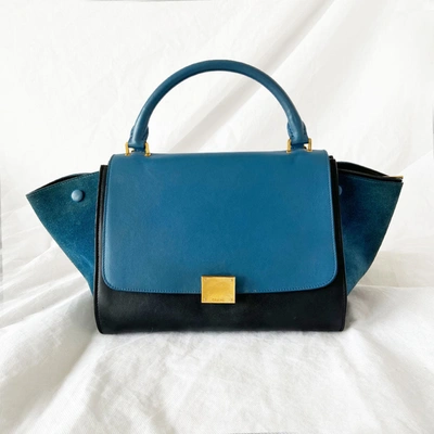 Pre-owned Celine Céline Blue Suede And Leather Mini Trapeze Bag In Used / Mini / Blue