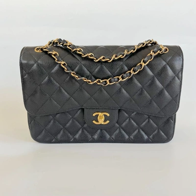 Pre-owned Chanel Black Caviar Jumbo Double Flap Bag In Default Title