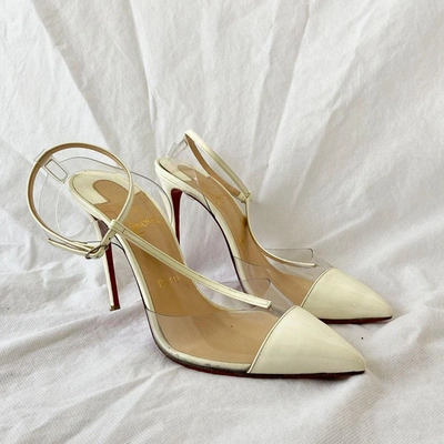 Pre-owned Christian Louboutin Nosy 100 Patent-leather And Pvc T-bar Pumps, 38.5 In Used / 38.5 / White