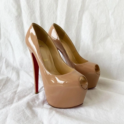 Pre-owned Christian Louboutin Nude Patent Daffodile Platform Pumps, 37 In Used / 37 / Nude