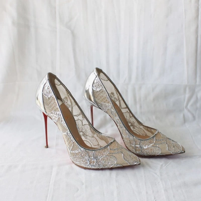 Pre-owned Christian Louboutin Silver Lace Pointed Toe Pumps, 37.5 In Default Title