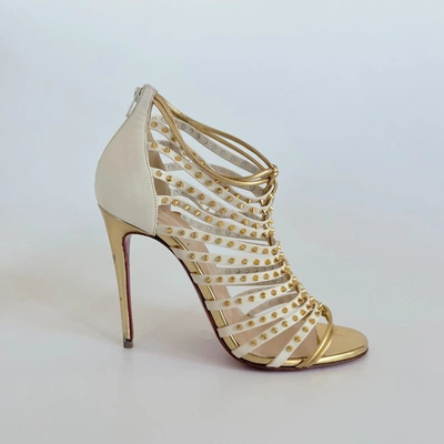 Pre-owned Christian Louboutin White/gold Spiked Leather Millaclou Cage Sandals, 37 In Default Title