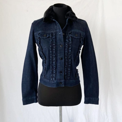 Pre-owned Claudie Pierlot Denim Jacket With Black Fur Collar In Brand New-with Tags / 36 / Blue