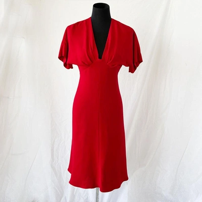 Pre-owned Derek Lam Red V Neck Pleated Detail Midi Dress In Used / Fr34 / Red