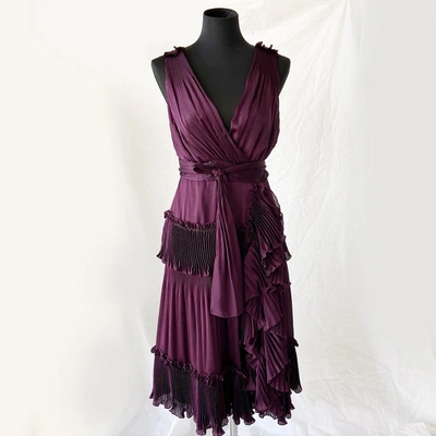 Pre-owned Diane Von Furstenberg Ruffled Wrap Dress In Used / M / Plum