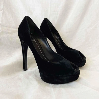 Pre-owned Dior Black Velvet Peep Toe Pumps, 40 In Used / 40 / Black