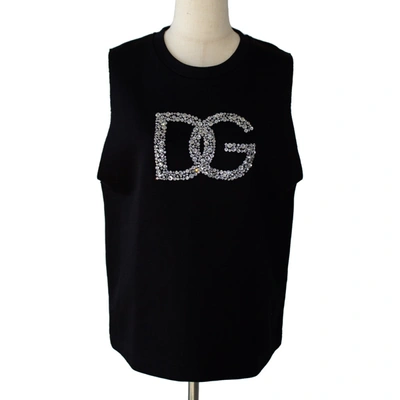 Pre-owned Dolce & Gabbana Black Sleeveless Top With Crystal Embellished D&g Logo In Default Title