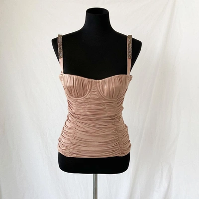 Pre-owned Dolce & Gabbana Ruched Bustier Top With Crystal Straps In Used / 38 It / Dusty Pink