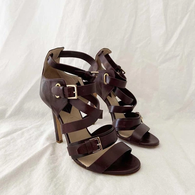 Pre-owned Elie Saab Brown Leather Strappy Sandal Heels, 38 In Used / 38 / Brown