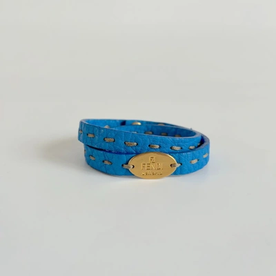 Pre-owned Fendi Blue Selleria Double Wrap Bracelet In Default Title