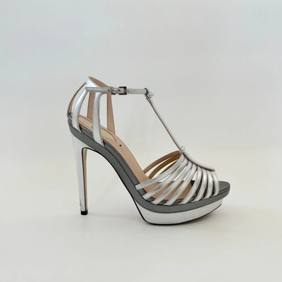 Pre-owned Fendi Silver Leather Cage Peep Toe Ankle Strap Sandals, 38 In Default Title