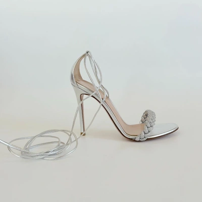 Pre-owned Gianvito Rossi Topea Crystal Braided Silver Leather Sandal Heels, 38 In Default Title