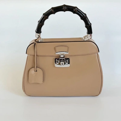 Pre-owned Gucci Beige Leather Lady Lock Bamboo Top Handle Bag In Default Title