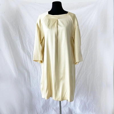 Pre-owned Jil Sander Light Yellow Silk Midi Shift Dress In Used / 36 / Yellow