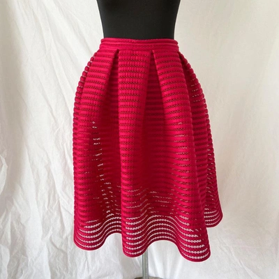 Pre-owned Maje Jam Pleated Open-knit Skirt In Used / 2 / Red