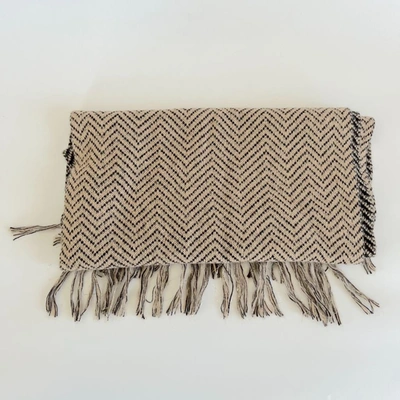 Pre-owned Missoni Zig Zag Knit Brown Wool Scarf With Tassels In Default Title