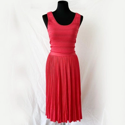 Pre-owned Oscar De La Renta Pink Knitted Flare Dress In Used / Small / Pink