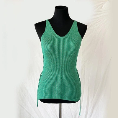 Pre-owned Pinko Green Drawstring Detail Knitted Top In Used / Xs / Green