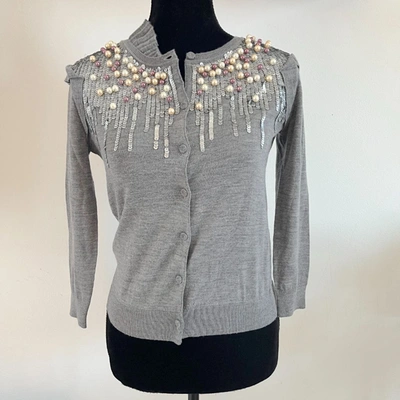 Pre-owned Red Valentino Grey Beaded/sequin Cardigan In Default Title