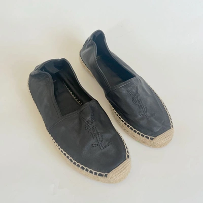 Pre-owned Saint Laurent Black Leather Mens Espadrilles, 41 In Default Title