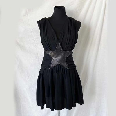 Pre-owned Saint Laurent Black Star Appliqué Mini Dress In Used / Fr38 / Black