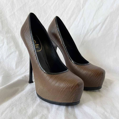Pre-owned Saint Laurent Brown Lizard Embossed Tribtoo Shoes, 40.5 In Used / 40.5 / Brown