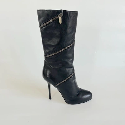Pre-owned Sergio Rossi Black Leather Knee High Heeled Boots, 38.5 In Default Title