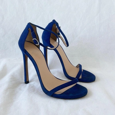 Pre-owned Stuart Weitzman Blue Textured Suede Ankle Strap Sandals, 35.5 In Used / 35.5 / Blue