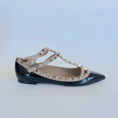 Pre-owned Valentino Garavani Rockstud Patent Leather Ballet Flats, 36 In Default Title