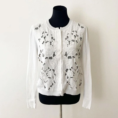 Pre-owned Valentino White Knitted Floral Button Down Cardigan In Used / L / White