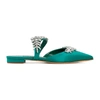 Manolo Blahnik Ladies Lurum Crystal Satin Flat Mules In Green