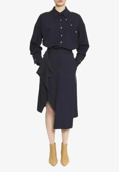 Dawei Asymmetric Folded Midi Skirt In Navy