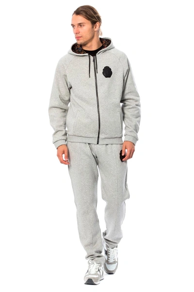 Billionaire Italian Couture Hooded Neck Full Zip Cotton Jumper And Trousers In Grey