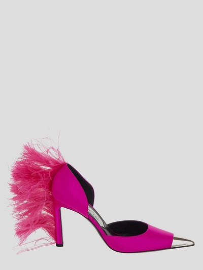 Area X Sergio Rossi Feather Embellished Pumps In Pink