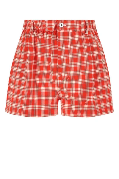 Miu Miu Paperbag-waist Checked Shorts In Multicolor