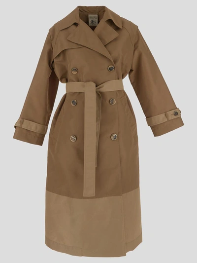 Semicouture Two-tone Belted Trench Coat In Marrón Claro