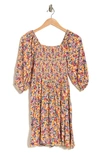 ANGIE FLORAL BALLOON SLEEVE FIT & FLARE DRESS