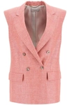 AGNONA AGNONA DOUBLE-BREASTED VEST IN SILK, LINEN AND WOOL