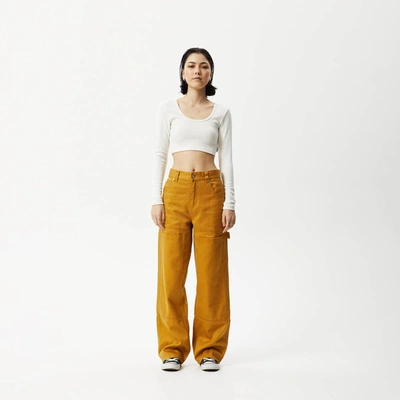 Afends Hemp Ribbed Long Sleeve Cropped Top In White