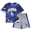 Outerstuff Infant Boys And Girls Royal, Heather Gray Los Angeles Dodgers Stealing Homebase 2.0 T-shirt And Shor In Royal