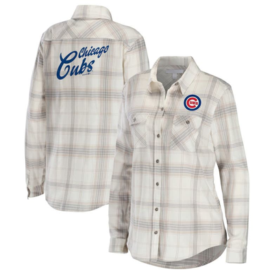 Wear By Erin Andrews Gray/cream Chicago Cubs Flannel Button-up Shirt